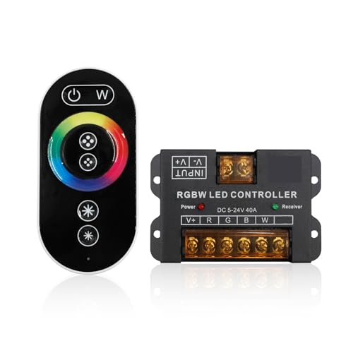 Contrôleur RGBW 5-24V 40A avec télécommande tactile 6 boutons et boîtier en fer