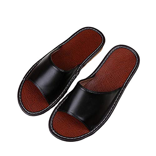YELAN Lederpantoffeln Sommer und Herbst zu Hause rutschfeste Feste Boden Hausschuhe Männer und Frauen Indoor Sandalen und Hausschuhe (Black, Numeric_44) Cover