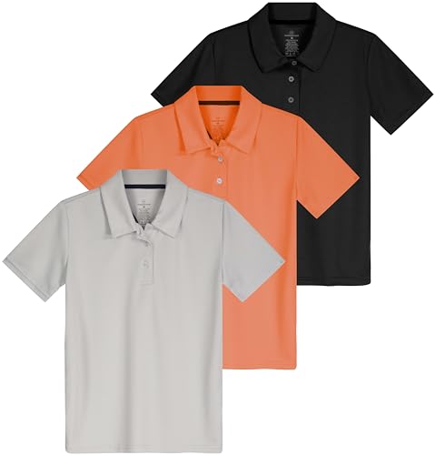 Image of 3 Pack Girls' Mesh Polo Shirts Short Sleeve Collared School Uniform Tops | Sizes 4-18, Quick Dry Performance Knit, Easy Care Everyday, Back To Class Ready, Plain Smart Collar, Golf