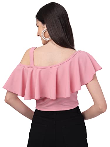 Image of Mehrang Women's Casual Solid Flared Crop Top Round Neck Stretchable Blend for Women /Top for Girls
