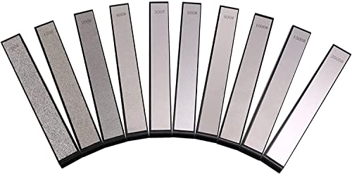 Bmocoen 10 Stücke Messer Schleifstein Wetzstein Abziehstein Schleifklotz Messerschärfer Diamantschleifsteine Set für Schärfer 80, 120, 200, 400, 500, 600, 800, 1000, 1500, 2000 Cover