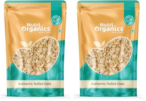 Image of NutriOrganics Rolled Oats 2 Kg - Diet Food | 100% Wholegrain Jumbo Oats | Oats For Weight Management | High Fibre Breakfast | Rich In Protein (Pack of 2)