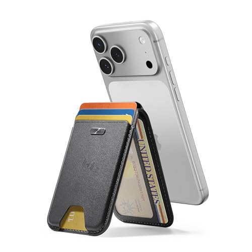 ESR Geo Cartera MagSafe con función Buscar, Espacio para 5 Tarjetas, Bloqueo RFID, Soporte Ajustable, Tarjetero Magnético para iPhone 17e/17/16/15/14/13/12 (no Compatible con 13/12 Mini), Negro