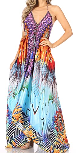 Image of Sakkas Lizi Womens Maxi High-Low Halter Handkerchief Long Dress Beach Party