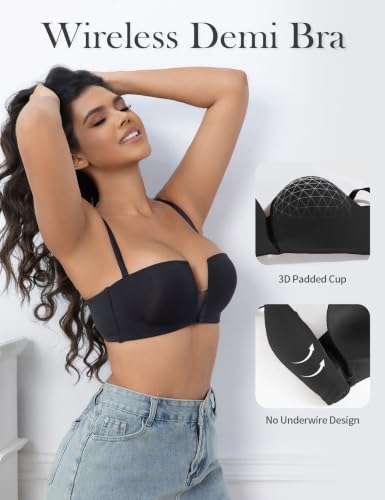 Image of Wireless Push Up Balconette Bras for Women Add 1 Cup Seamless Bra
