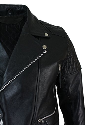 Chaqueta Biker Acolchada de Cuero Negro y Blanco miniatura 4