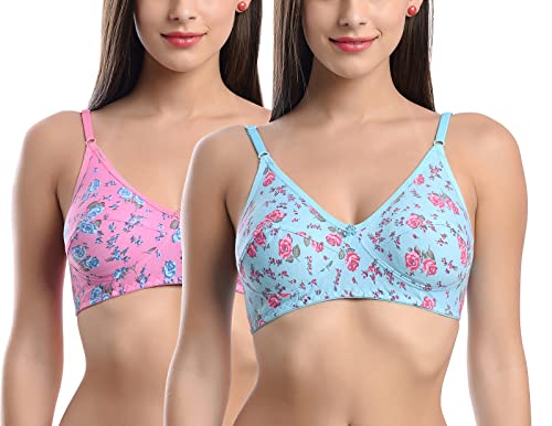 Image of FIMS - Fashion is my style Cotton Bra Non-Padded Non-Wired Bra Floral Print Bra for Women Combo Pack Girls Everyday Bra, Multicolor