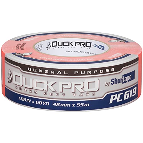 Image of Duck Pro by Shurtape General Purpose Grade, Specialty Grade, Fluorescent Cloth Duct Tape for Labeling, Floor Marking and Book-Binding, 48mm x 60yd, 9.0 mil, Fluorescent Orange, 1 Roll (105451)