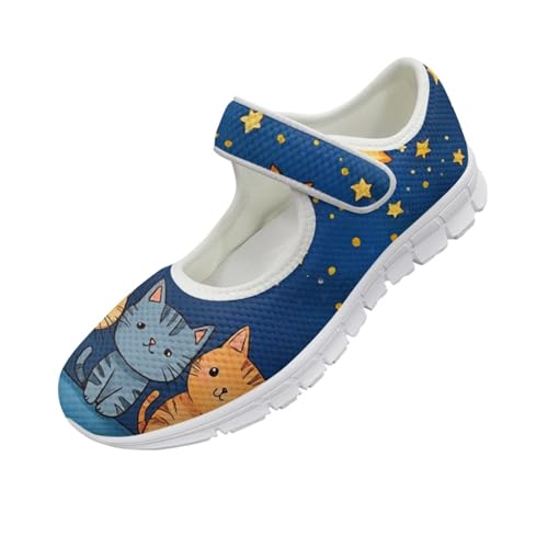 JoyLamoria Cartoon Cat Slip on Walking Shoes Women s Mary Jane Flats,Breathable Comfort Low Heel Slip-on Barefoor Diabeti Shoes3