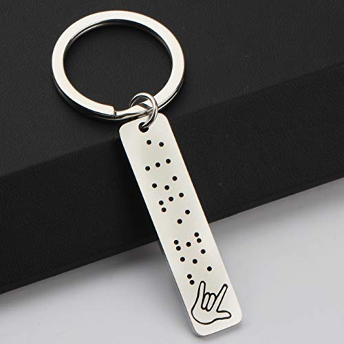 BEKECH ASL Jewelry Gifts I Love You in Braille Engraved Keychain Hand Sign Language Jewelry Gift for Her Him Wife Husband4