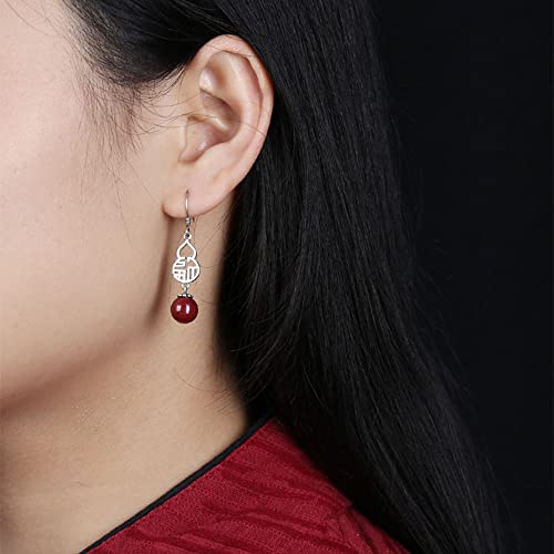 Boucles d'oreilles pendantes bon augure argent sterling cinabre