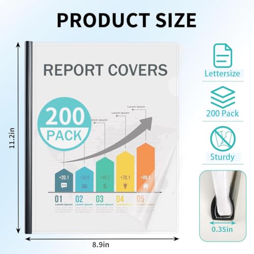Image of Binditek Clear Report Covers with Sliding Bars, 70 Sheet Capacity, 200 Pack