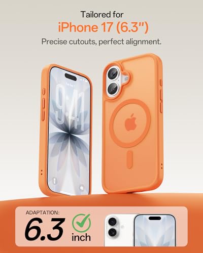 Image of UNBREAKcable Magnetic for iPhone 17 Case 6.3-Inch, Compatible with MagSafe, Full Camera Protection, Built-in Magnetic Ring, Drop Protection Shockproof Slim Phone Cover - Orange