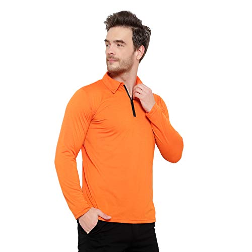 Image of Men's Cotton Blend Full Sleeve Zip Neck Polo T-Shirt (Pack of 1)
