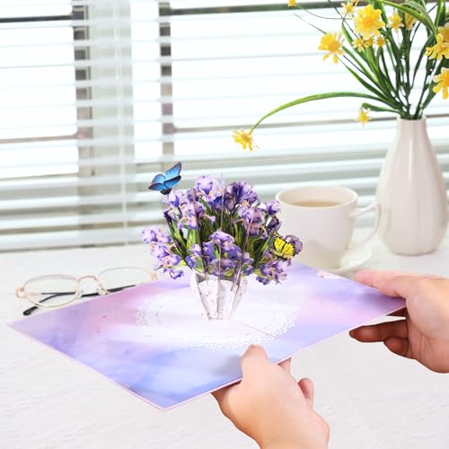 Image of Iris Bouquet Flowers 3D Pop Up Birthday Card for Women, Wife, 6x8 in