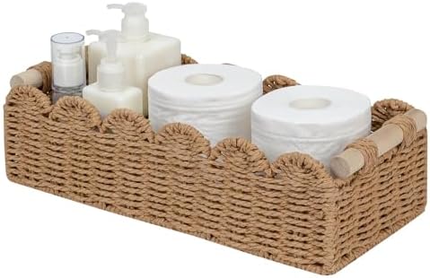 Paper Rope Scalloped Edge Toilet Paper Storage Basket, Living Roo...