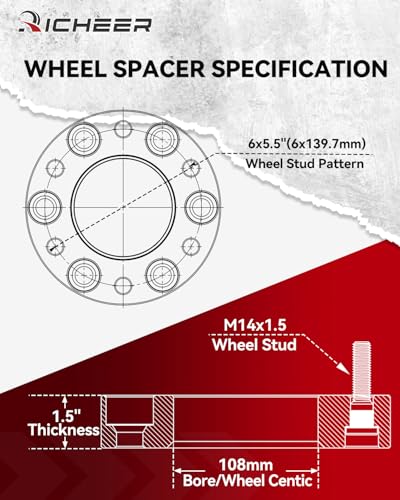 Image of Richeer 1.5 inch 6x5.5 Wheel Spacers for Silverado Suburban Sierra 1500