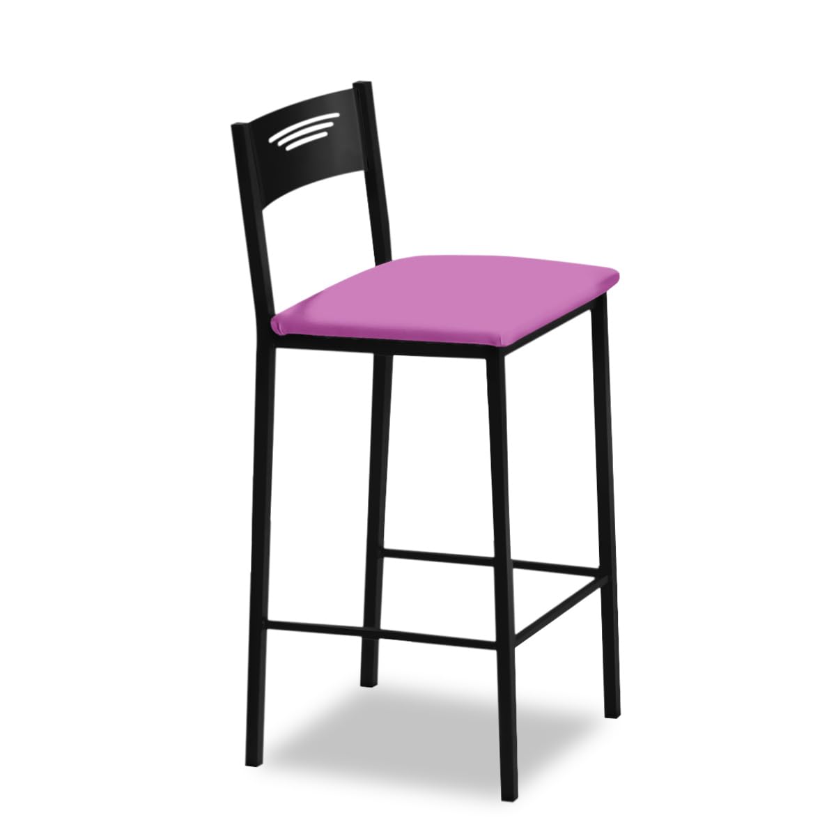 Tabourets de cuisine hauts roses ASTIMESA de 90 cm avec assise en similicuir et dossier noir