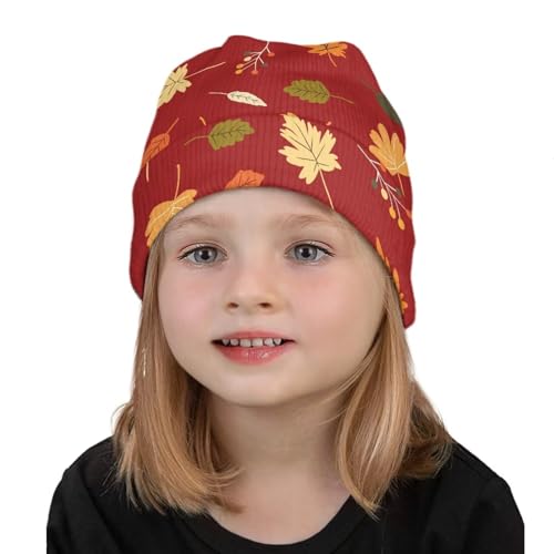 Babrukda Kids Autumn Beanie Soft Stocking Hat Children's Warm Knit Ski Cap for Cold Weather Maple Leaves Headgear Caps3