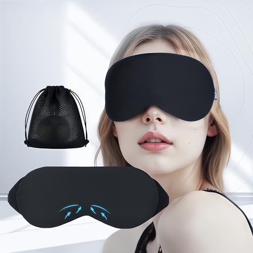 ZLZQER Cool Touch Cotton Eye Sleep Mask for Men & Women Soft Breathable Flexible Fit for Side Sleepers Adjustable Light Blocking Mask for Sleeping Airplane Travel & Naps (Black)