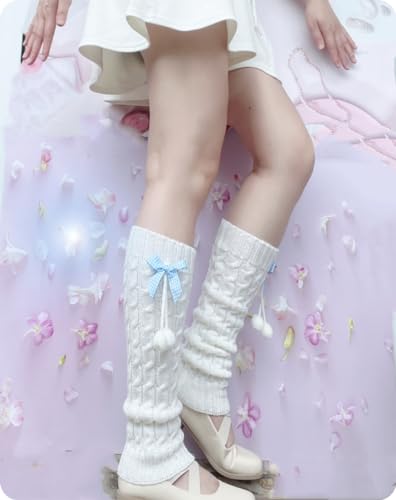 Lolita Leg Warmers for Women Teen Girl Japanese Harajuku Wool Cable Knit Thigh High Leg Warmers Loose Socks2