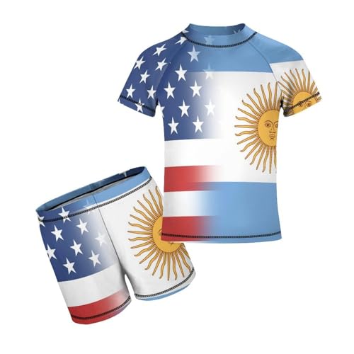American and Argentina FlagChildren's Casual Swimsuit Set - Simple and Versatile9-11Y（140cm）