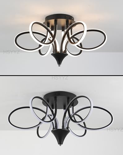 Plafonnier LED de salon moderne noir avec télécommande pour chambre et bureau