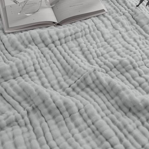 Image of Comfy Cubs Muslin Blanket for Adults Twin 90" x 66" - 6 Layer Soft, Breathable & Lightweight Muslin Adult Blanket - Machine Washable & Designed in The US Bedding for All Seasons - Heather Blue