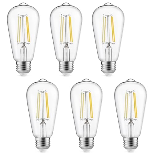 Image of Gozelux Vintage LED Edison Bulbs, 6W, Equivalent 60W, High Brightness Cool White 4000K, ST58 Antique LED Filament Bulbs with 90+ CRI, E26 Medium Base, Dimmable, Clear Glass, Pack of 6