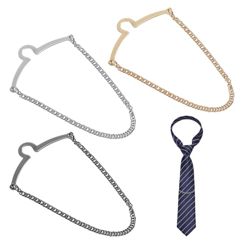3 Pcs Tie Chain For Men Ties Clips For Men Tie Tacks For Mens Unique Suit Chain For Men's Gold Silver Black Fashion Necktie Clips Chains Accessories With Ring Clasps For Neckties Vests Trousers