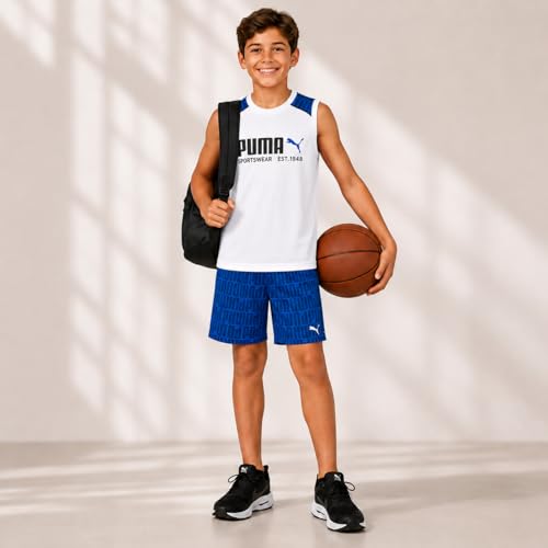 Image of PUMA Active Boys Shorts Set - 2 Piece Dry Fit Sleeveless Basketball Boys Athletic Shirts and Boy Shorts Matching Set (4-16)