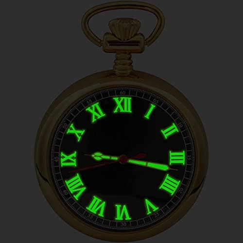 Tiong Stainless Steel No Cover Men's Mechanical Pocket Watch Luminous Dial Mechanical Pocket Watches Gift for Men with Chain
