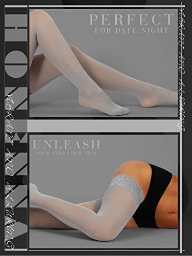 Image of HONENNA Semi Sheer Stay Up Lingerie Thigh High Stockings Lace Top Size A-F