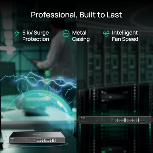 Image of TP-Link Omada 16 Port Gigabit Easy Managed PoE Switch, 250W Budget, PoE+ Compliant, Up to 250m Distance, Auto Recovery, VLAN, Loop Prevention, with Fan (ES220GMP)