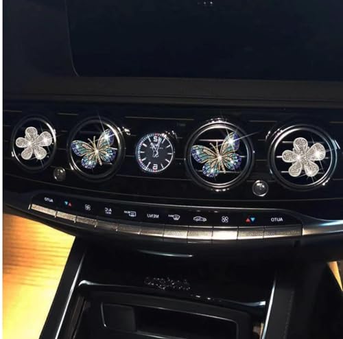 Image of Bling Butterfly Air Vent Clips,4Pcs Blue Crystal Daisy Car Air Fresheners Vent Clips Car Diffuser Vent Clip Rhinestone Diamond Flower Decoration Bling Cars Accessories for Women ，Interior Accessories