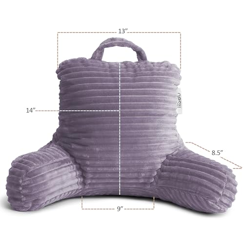 Image of Nestl Dusty Purple Reading Pillow with Bed Desk for Laptop and Writing, Luxe Cut Plush Back Pillow for Sitting Up, Back and Arms Adjustable Support for Kids and Teens, Foldable Lap Desk for Bed 19x11 inch