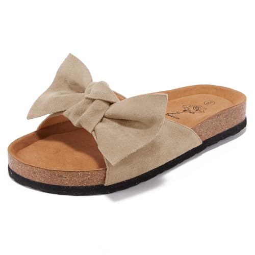 Image of FISACE Womens Bow Flat Sandals Flip Flops Slide Sandals Summer Beach Shoes