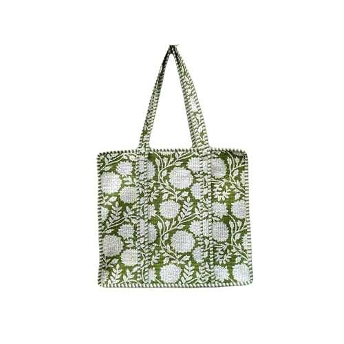 Bolso tote reversible grande de algodón multicolor floral miniatura 1