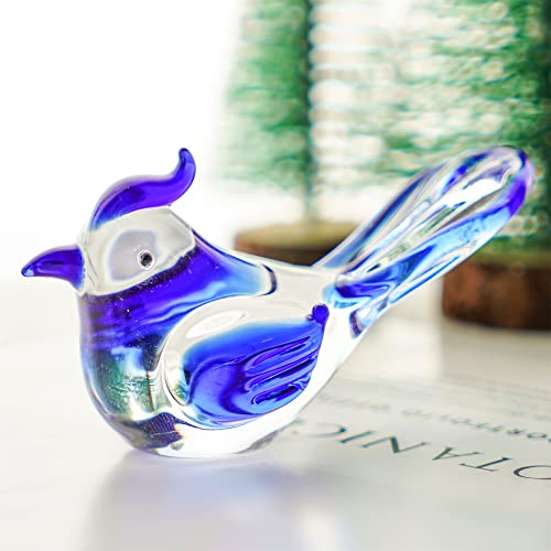 Hdcrystalgifts Blown Glass Bird Figurines Collectibles Blue Jay Statue Ornament Decor Crystal Animal Paperweight Gift thumb #3