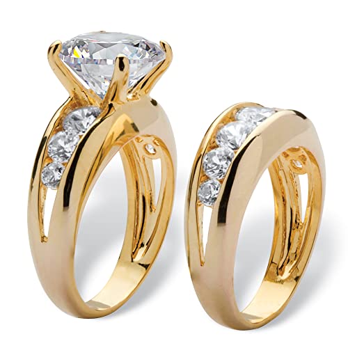 Palm Beach Jewelry 14k Yellow Gold-Plated Round Cubic Zirconia Channel Set Graduated Bridal Ring Set2
