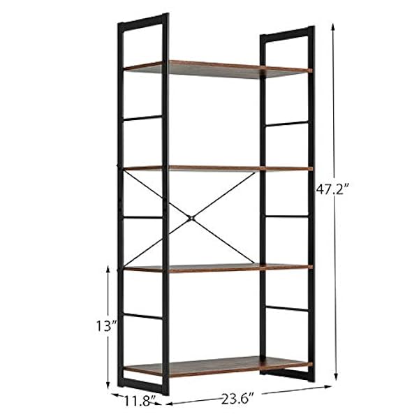 EROMMY Boekenplank Rack 4 Tier Vintage Industriële Boekenkast Plank Opslag Organizer Rustiek Hout en Metalen Frame Meubels Open Terug Moderne Kantoor Boekenkasten Thuis Kantoor