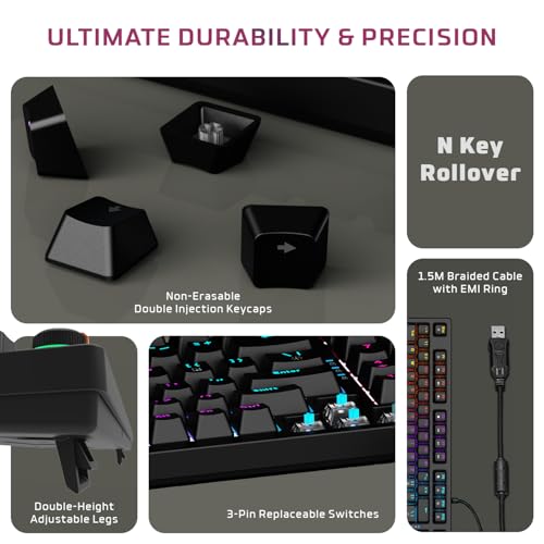 Image of EvoFox Katana X2 FS Mechanical Gaming Keyboard | 3‑Pin Replaceable Clicky Blue Switches, Dynamic Backlighting, All Keys Anti‑Ghosting, Volume Knob, Copilot, Xbox Gamebar, Screenshot & More (Black)
