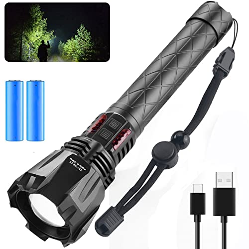 Linterna LED Potente 20000 Lúmenes, Súper Brillante XHP160 Linternas USB Recargable con Batería 18650, 5 Modos de Alta Potencia Zoomable Impermeable Linterna para Acampar Senderismo Emergencia Cover