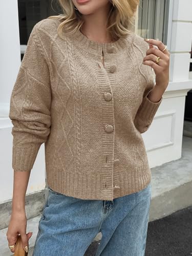 Saodimallsu Womens Cable Knit Cardigan Button Down Crew Neck Long Sleeve Loose Fall Trendy Sweater Coats