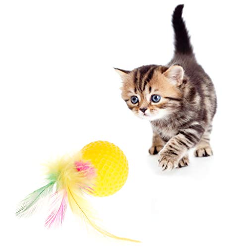 yhdcc44 Cat Golf Ball Feather Colorful Toys, Squeaky Chew Play Intelligent Interactive Funny Pet Dog Puppy Kitten Supplies
