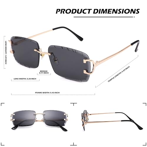 Image of Hycredi Rimless Rectangle Sunglasses for Men /Women- Frameless Square Trendy Shade - Diamond Cutting Eyewear