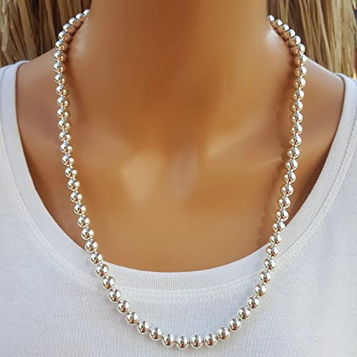 Sterling Silver Italian Bead Ball Chain Necklace - Handmade, 5MM & 6MM, 16-24 Inch, Women's Jewelry3