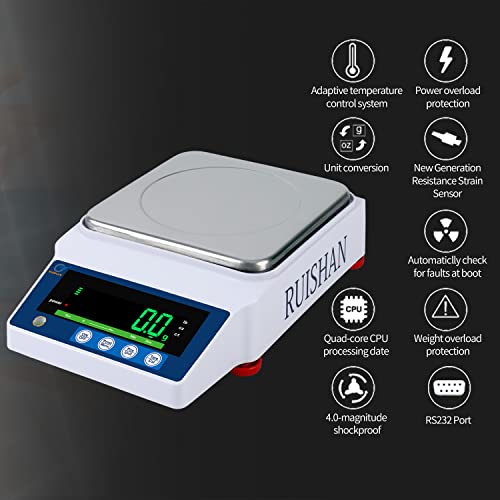 Image of Large Range Postal Scale 10kg x 0.1g Precision Lab Balance - Grain /Gram Scientific Scale Calibrated Industrial Laboratory Weighing and Counting Table Top