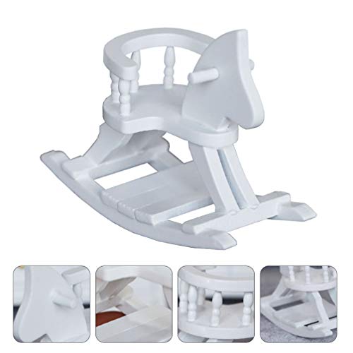 NUOBESTY Miniatura Cavalo de balanço Modelo de Madeira para Casa de Bonecas, Cadeira de Móveis, Jard