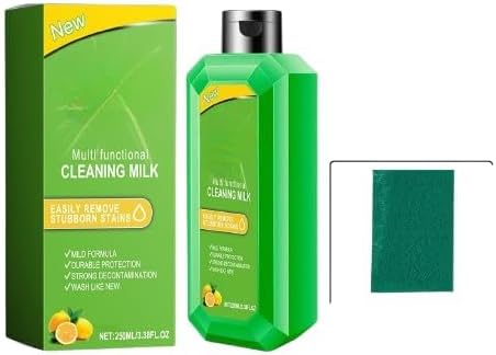 Multi-functional Cleaning Milk for Stubborn Stains - 250ML All-Purpose Cream Cleaner with- Effective Stain Remover for Kitchen, Bathroom, and Household Surfaces - Scouring Pad - Lemon Scent